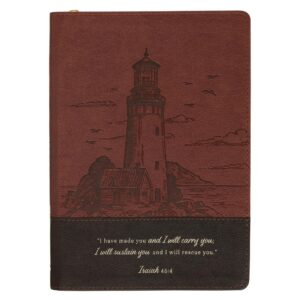 Isaiah 46:4 Leather Journal with Lighthouse Design