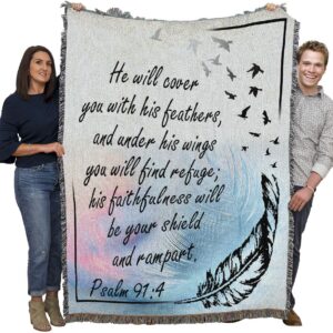 Psalm 91:4 Under His Wings Woven Throw Blanket