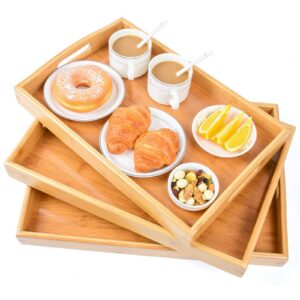 Natural Bamboo Serving Tray Set with Handles
