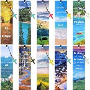 Set of 10 Scenic Scripture Bookmarks with Cross Charms