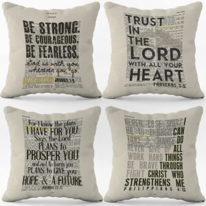 Set of 4 Christian Scripture Throw Pillow Covers with Joshua 1:9, Proverbs 3:5, Jeremiah 29:11, and Philippians 4:13