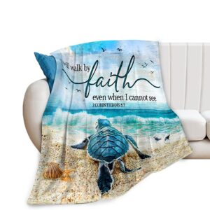Walk by Faith Beach Turtle Throw Blanket