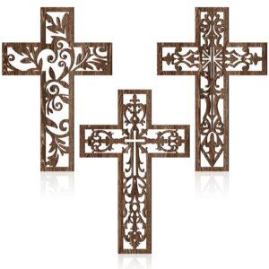 Ornate Rustic Wooden Wall Cross Set