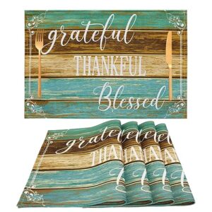 Grateful Thankful Blessed Farmhouse Placemats, Set of 4