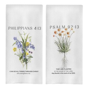Christian Kitchen Towels Set with Scripture Floral Design