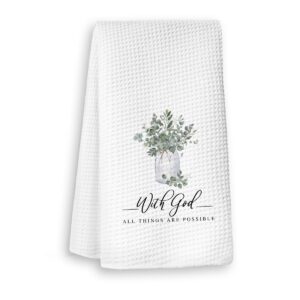 With God All Things Are Possible Waffle Kitchen Towel
