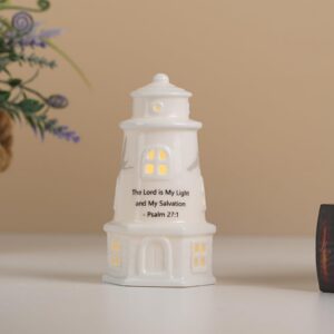 Christian Lighthouse Ceramic Lamp with Psalm 27:1