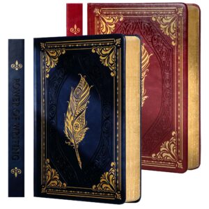 Dark Red Vintage Feather Lined Journal