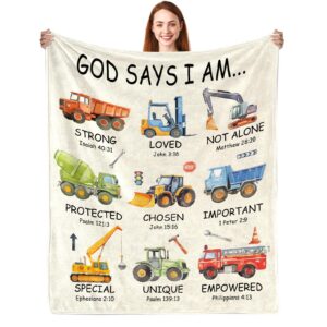 God Says I Am Construction Vehicles Christian Throw Blanket