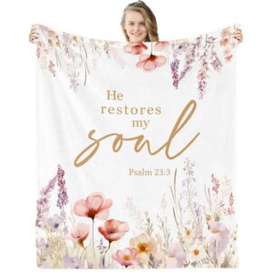 He Restores My Soul Floral Scripture Throw Blanket | Psalm 23:3