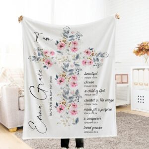 Personalized Floral Cross Baptism Throw Blanket