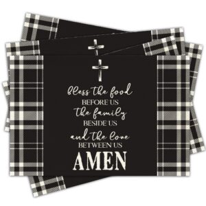 Bless the Food Before Us Amen Plaid Placemats, Set of 4